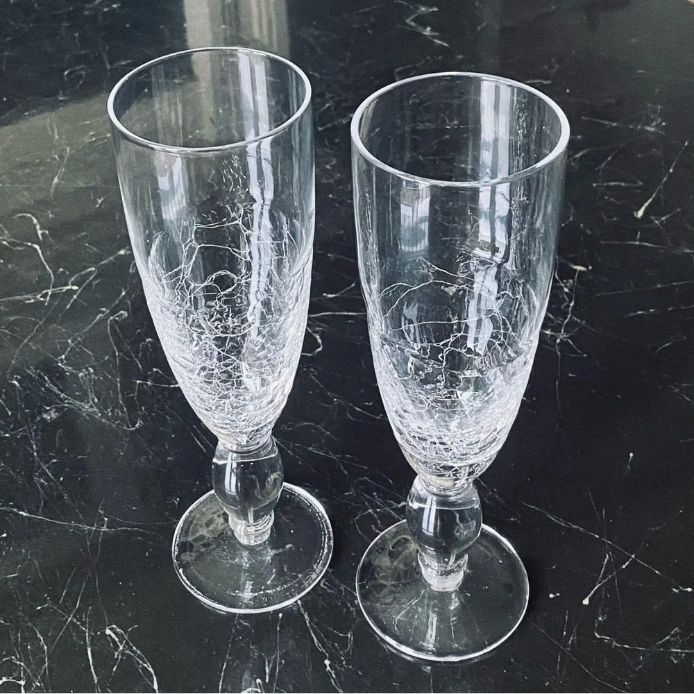 Pier 1 Clear Crackle Glass Flutes / Specialty Drink Glass Set